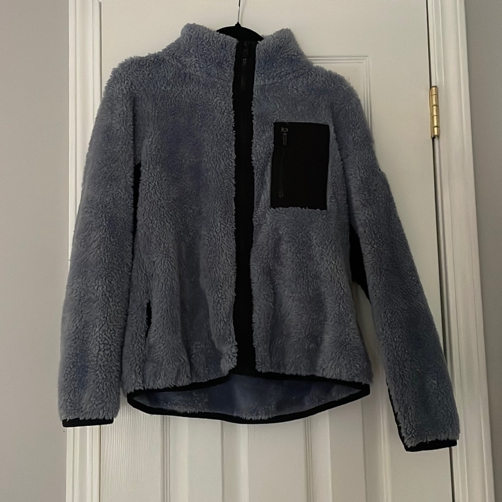 Calvin Klein Fuzzy Jacket, Blue and Black, size: M